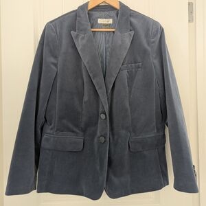 Dusty Blue Velvet Blazer Single Breasted Size 14 Western